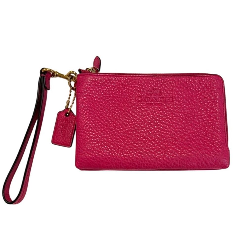 Coach Pink Pebbled Leather Double Zip Wristlet Wallet